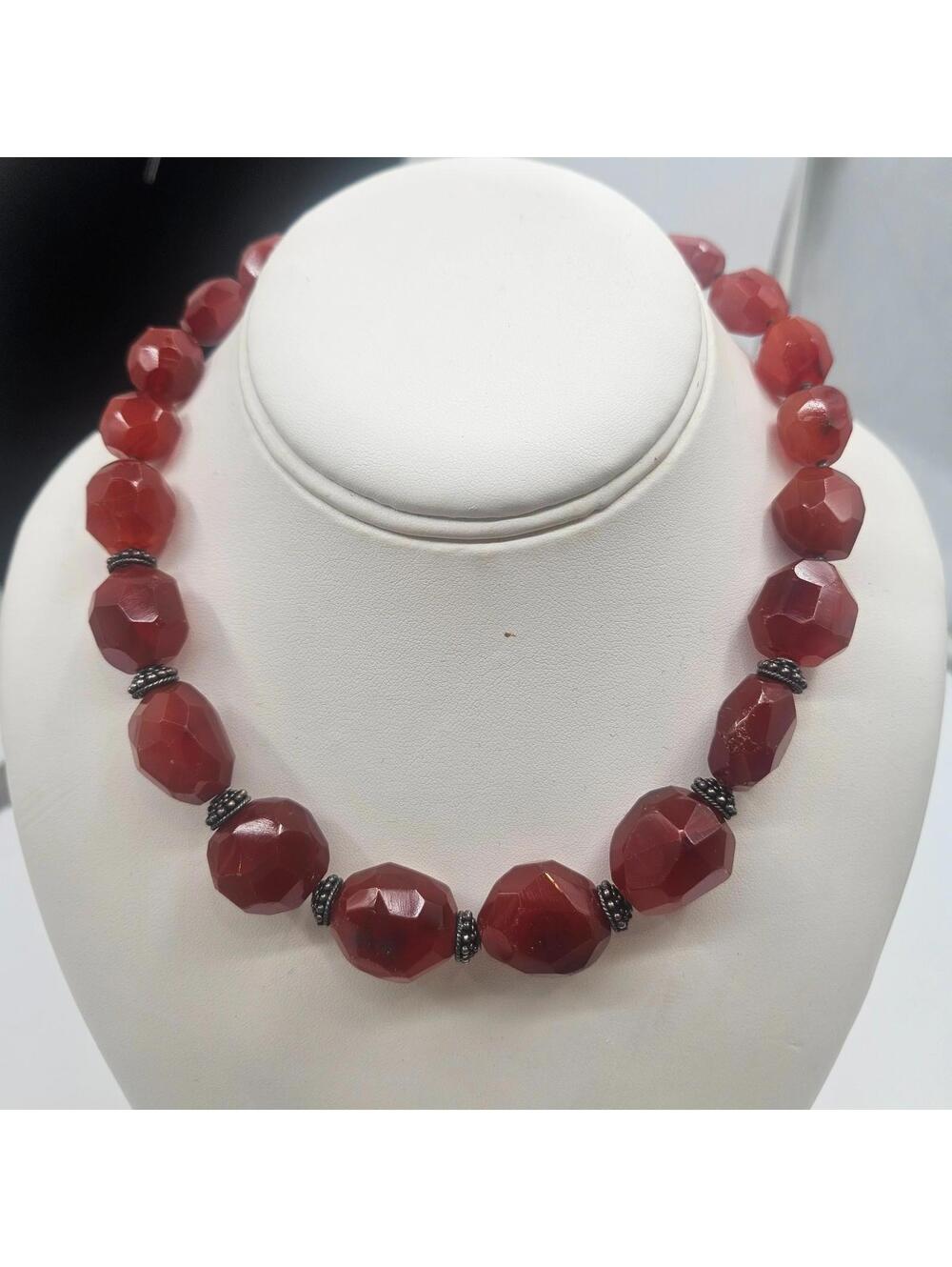 Vintage Boho Artisan Carnelian Gemstone Necklace & Lucite Bangle Modernist Set